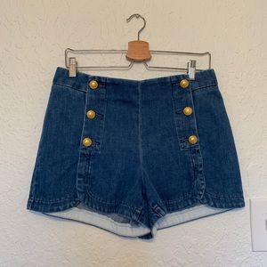 EXPRESS Midi High Rise Denim Shorts